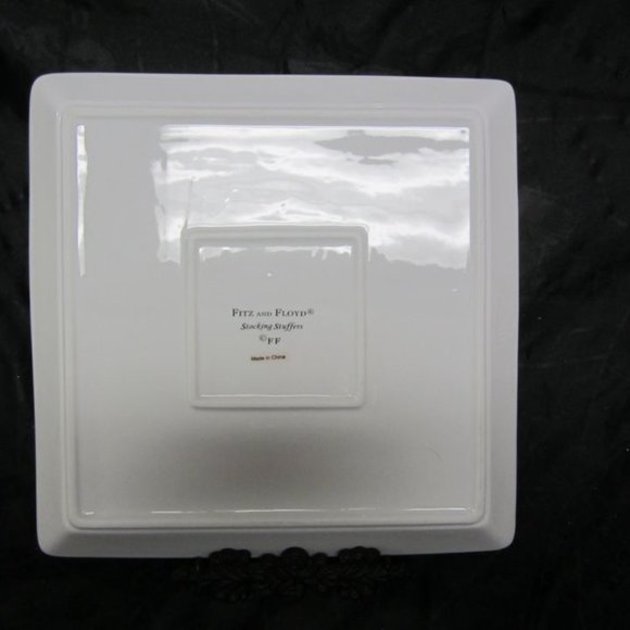 FITZ & FLOYD STOCKING STUFFERS SQUARE SERVING DISH CHRISTMAS MOTIF - Picture 4 of 5